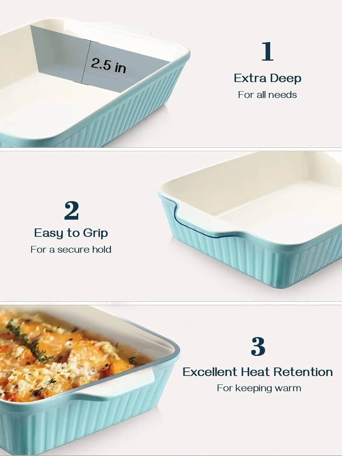 DOWAN 9x13-inch Baking Dish, Deep Casserole Dishes for Oven, Lasagna Pan Deep,135 oz Ceramic Baking Pan with Handles, Oven Safe for Baking, Home Decor Gift, Blue