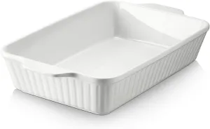 DOWAN Casserole Dish, 9x13 Ceramic Baking Dish, Large Lasagna Pan Deep for Oven, 4.2 Quarts Baking Pan with Handles, Oven Safe and Durable Bakeware for Lasagna, Home Decor, Wedding Gift, White