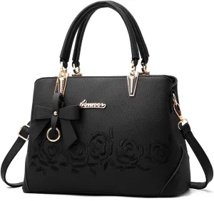 Downupdown Top Handle Bag Women Handbags Faux Leather Satchel Flower Embroidery Purse Medium Tote Bags Crossbody Shoulder Bag