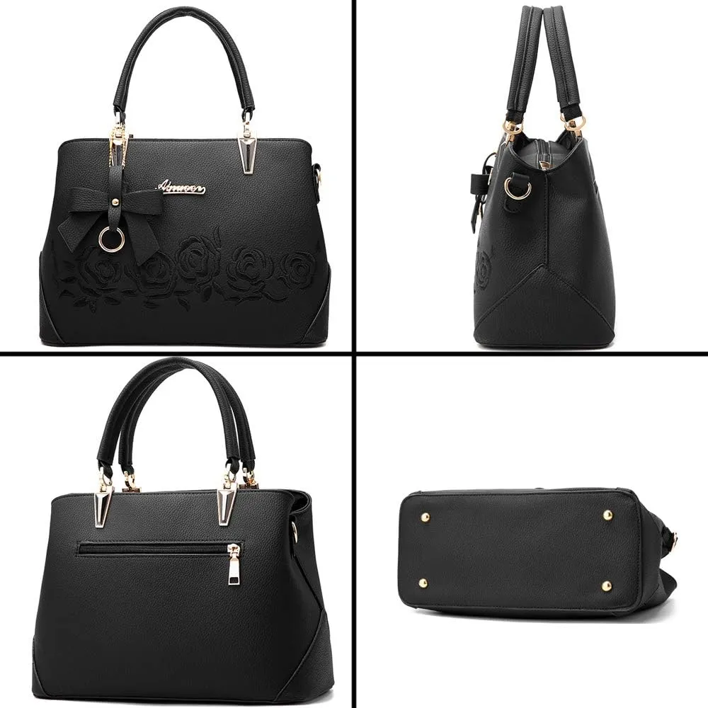 Downupdown Top Handle Bag Women Handbags Faux Leather Satchel Flower Embroidery Purse Medium Tote Bags Crossbody Shoulder Bag