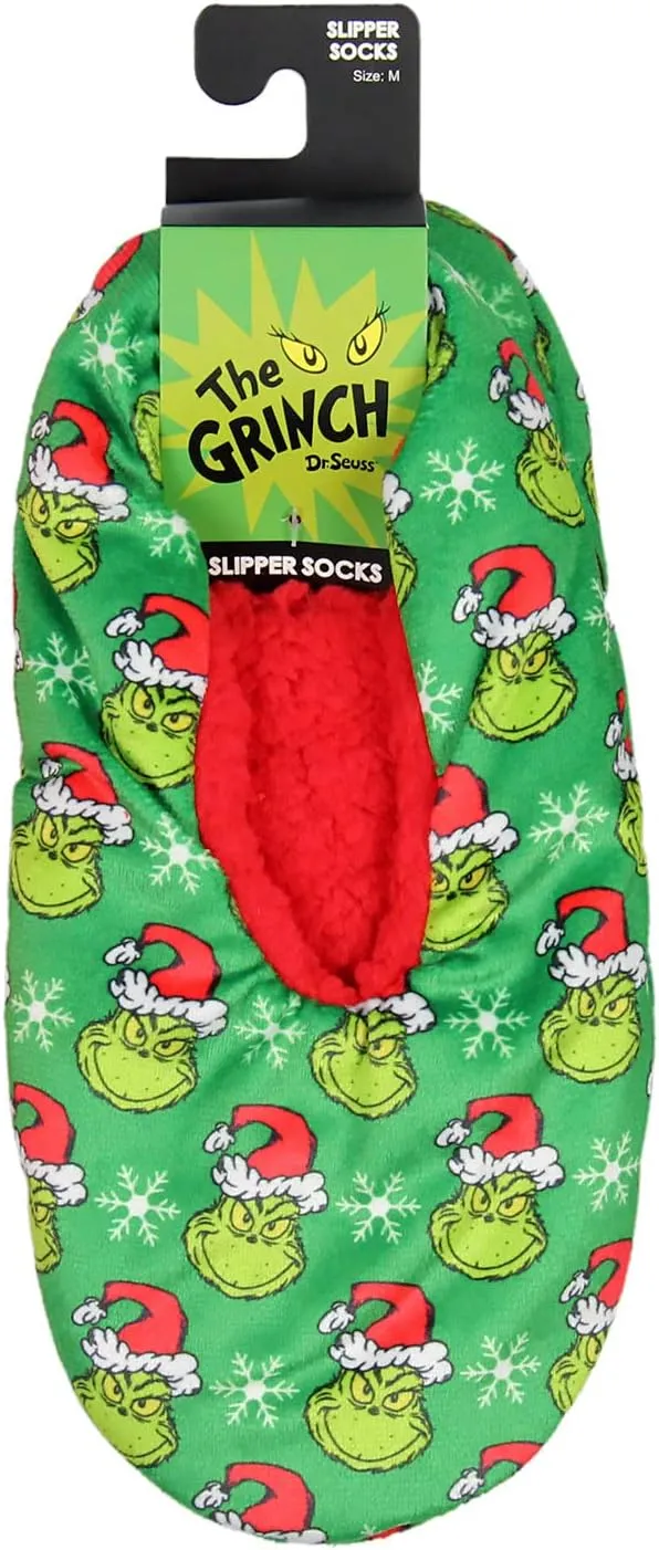 Dr. Seuss GRINCH That Stole Christmas Slippers Santa Grinch Slipper Socks with No-Slip Sole For Women Men