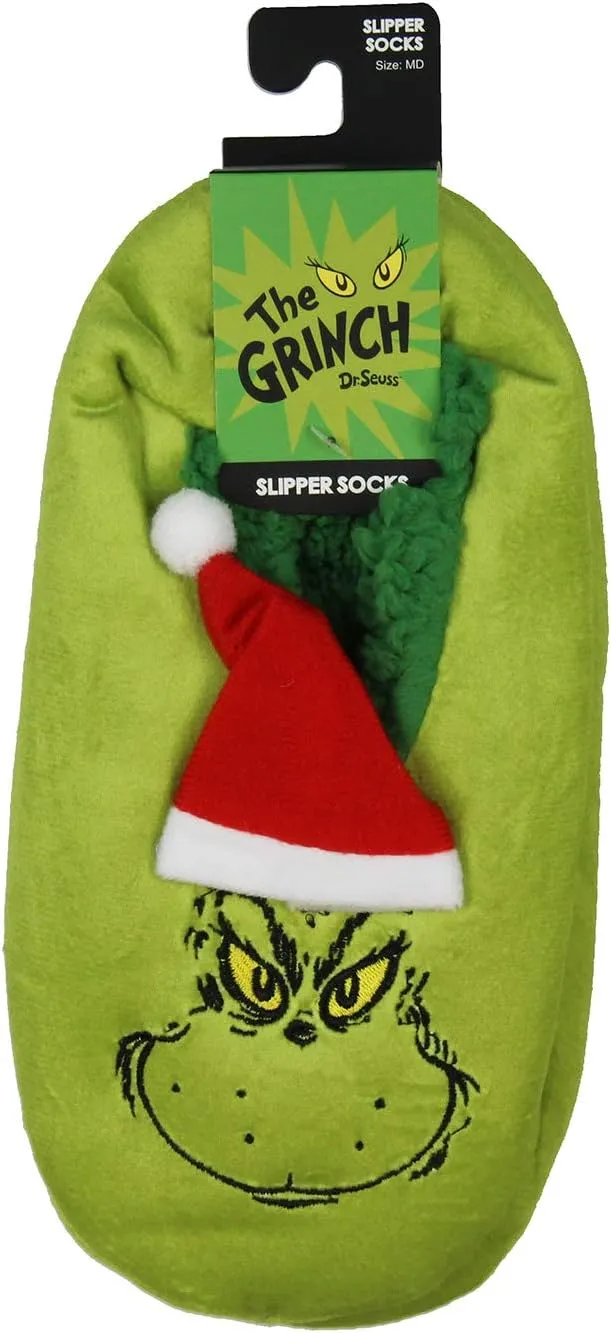Dr. Seuss GRINCH That Stole Christmas Slippers Santa Grinch Slipper Socks with No-Slip Sole For Women Men