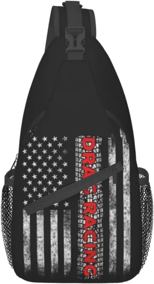 Drag Racing American Flag Sling Backpack Travel Crossbody Casual Chest Shoulder Bag Fashion Fanny Pack
