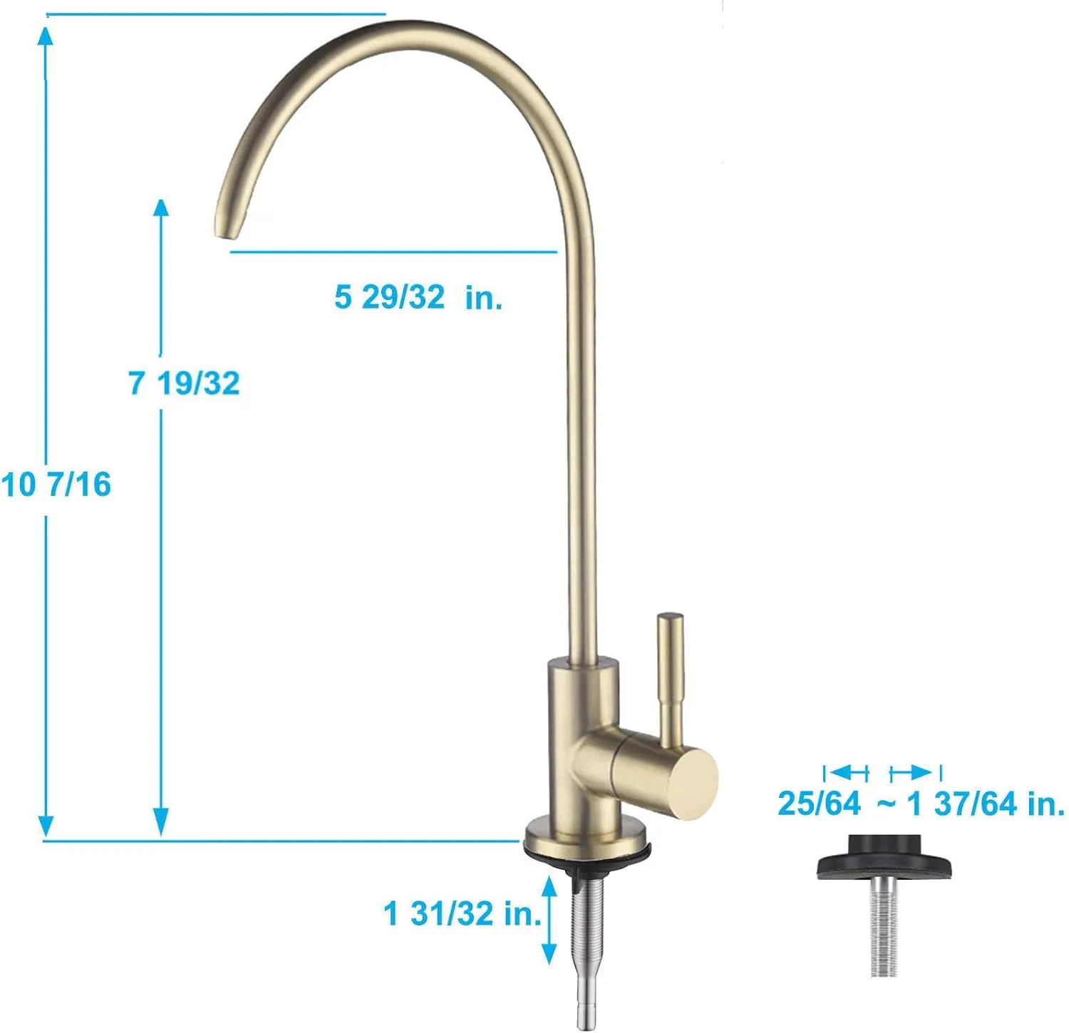 Drinking Water Faucet, Kitchen Beverage Faucet in 304 Stainless Steel, Non-Air-Gap Pure Water Filter Faucet for Sink, Fit for Reverse Osmosis Water Purify System