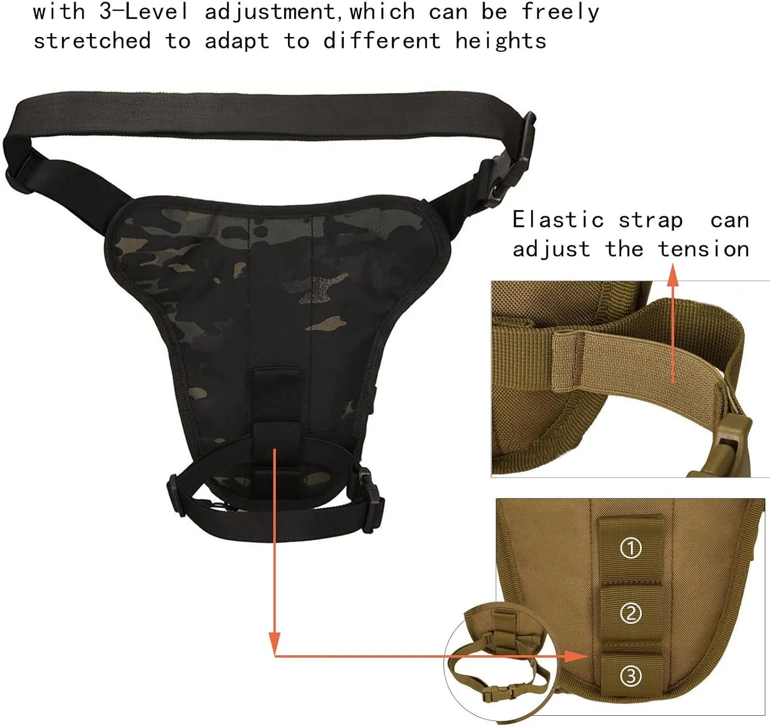 Drop Leg Bag Hard Shell Reflective Stripe Waist Pack Expandable Thigh Pack Hip Bag Crossbody Bag Outdoor Travel Sports Hiking Riding Thigh Pouch for Men Women (BKCP)