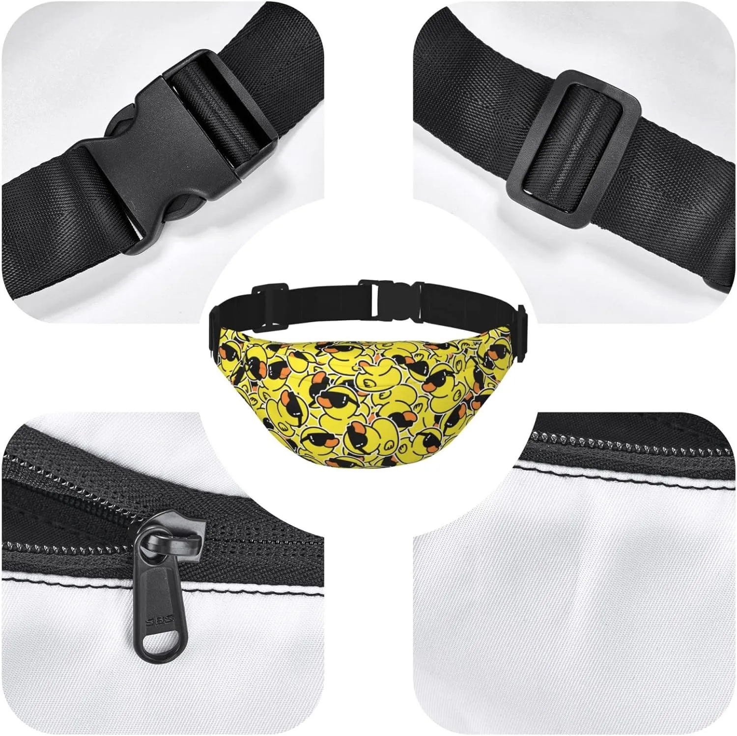 Duck Large Crossbody Fanny Pack Belt Bag With 3 Zipper Pockets, Gifts For Sports Festival Workout Traveling Running Casual Hands Free Waist Pack Wallets Phone Bag