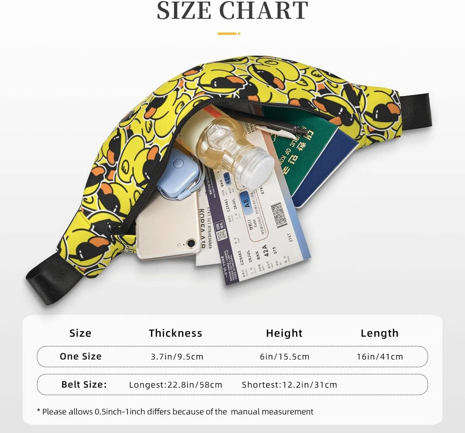 Duck Large Crossbody Fanny Pack Belt Bag With 3 Zipper Pockets, Gifts For Sports Festival Workout Traveling Running Casual Hands Free Waist Pack Wallets Phone Bag