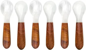 DUEBEL Set of 6 Caviar Spoons with Wooden Handle, 12cm Mother of Pearl Spoons for Caviar Serving, Egg Serving, Catering Deroration
