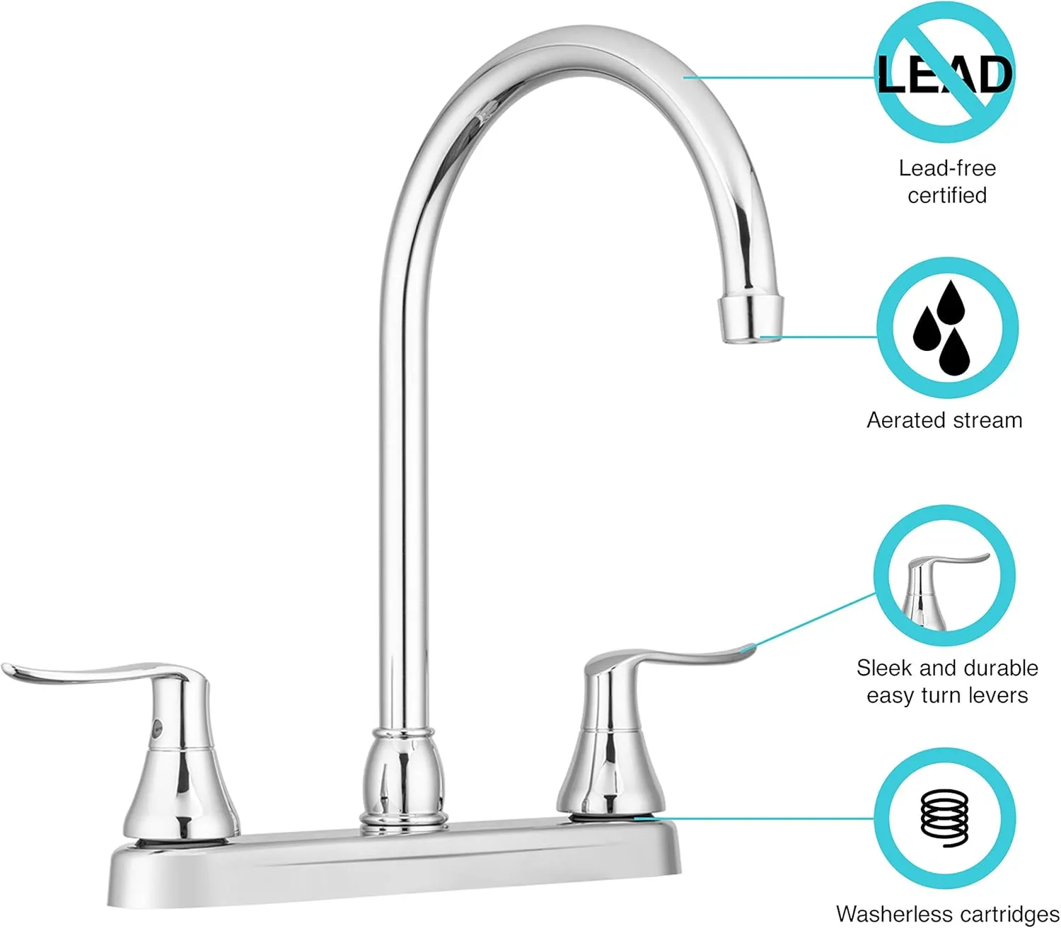Dura Faucet DF-PK330HLH-CP RV Elegant J-Spout Swivel Kitchen Sink Faucet - Two Handle (Chrome)