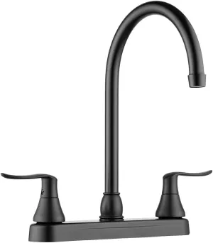Dura Faucet DF-PK330HLH-MB RV Elegant J-Spout Swivel Kitchen Sink Faucet - Two Handle (Matte Black)