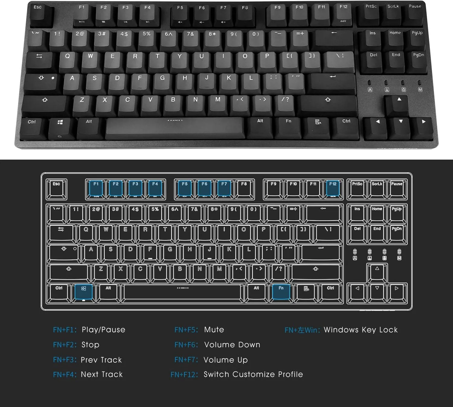 DURGOD Taurus K320 TKL Mechanical Gaming Keyboard - 87 Keys - Double Shot PBT - NKRO - USB Type C (Cherry Red, Space Grey)
