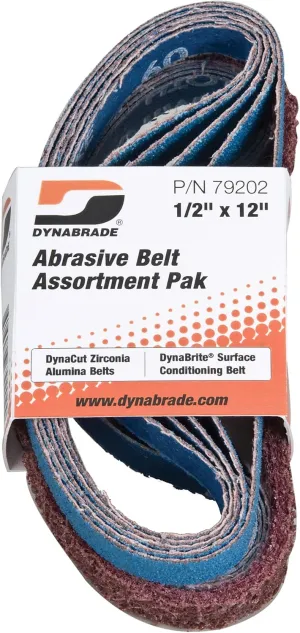 Dynabrade (79202) Belt Assortment Pak | 1/2"" (13 mm) Wide x 12"" (305 mm) Long | Assorted DynaCut and DynaBrite Belts | For Use with Dynabrade Abrasive Belt Tools