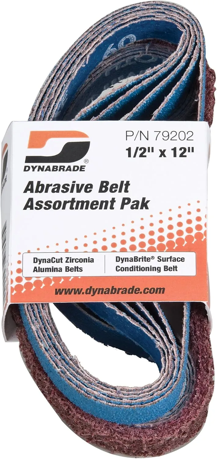 Dynabrade (79202) Belt Assortment Pak | 1/2"" (13 mm) Wide x 12"" (305 mm) Long | Assorted DynaCut and DynaBrite Belts | For Use with Dynabrade Abrasive Belt Tools