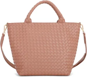 E Woven Tote Bag for Women Stylish Top Handle Handbag with Adjustable Shoulder Strap