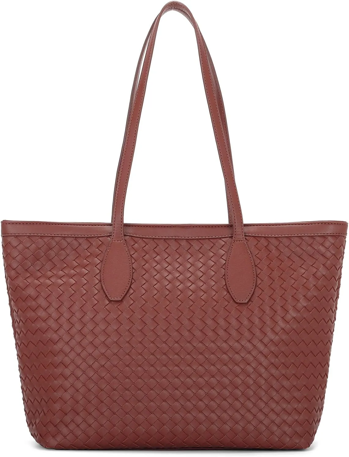 E Woven Tote Bags for Women Vegan Leather Top Handle Shoulder Handbag