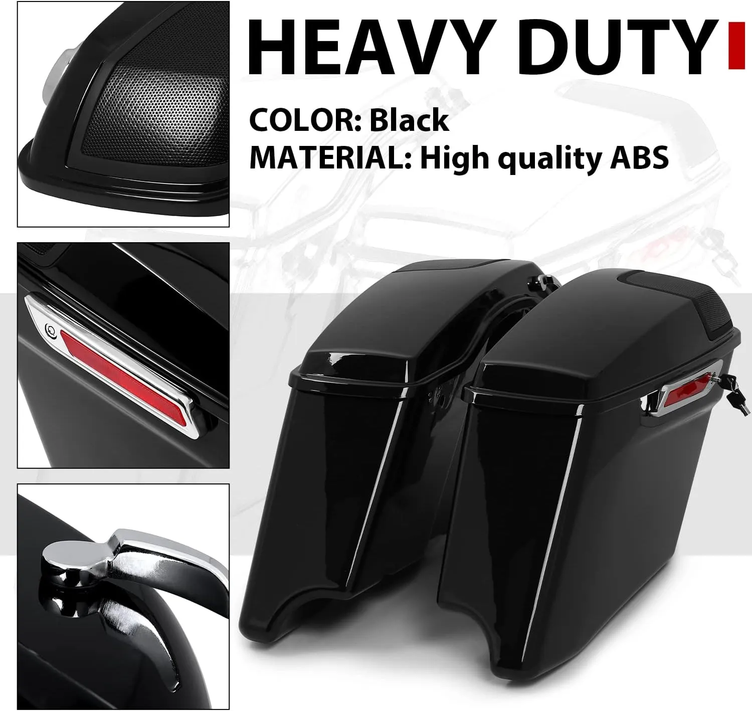 ECOTRIC 5'' Extended Saddlebags w/speaker lids Compatible with 1993-2013 Harley Davidson Road King Glide Electra Street Glide All Touring Models Stretched Hard Saddle Bags