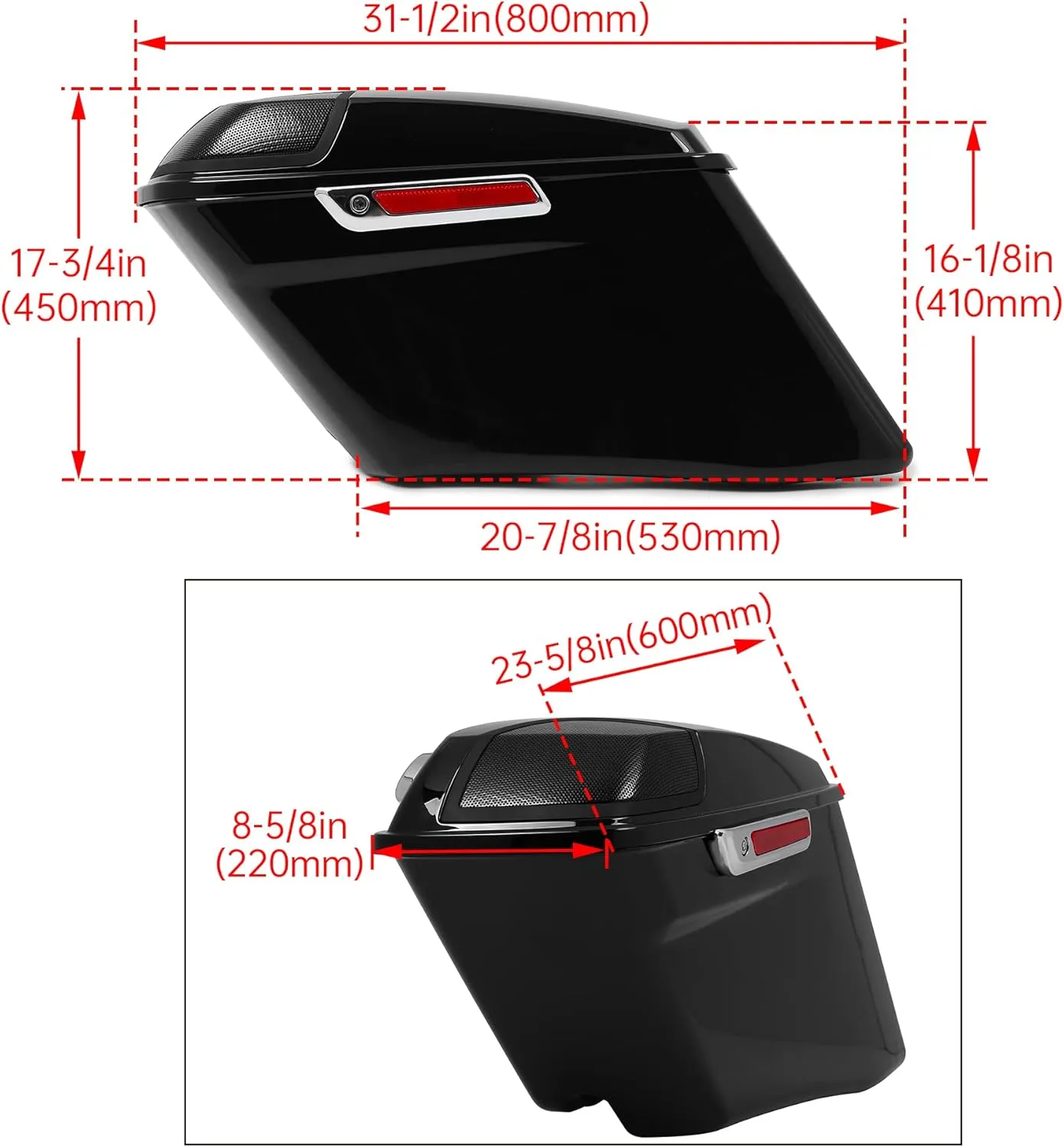 ECOTRIC 5'' Extended Saddlebags w/speaker lids Compatible with 1993-2013 Harley Davidson Road King Glide Electra Street Glide All Touring Models Stretched Hard Saddle Bags