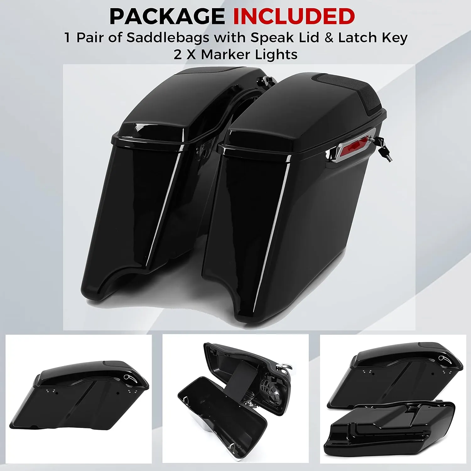 ECOTRIC 5'' Extended Saddlebags w/speaker lids Compatible with 1993-2013 Harley Davidson Road King Glide Electra Street Glide All Touring Models Stretched Hard Saddle Bags