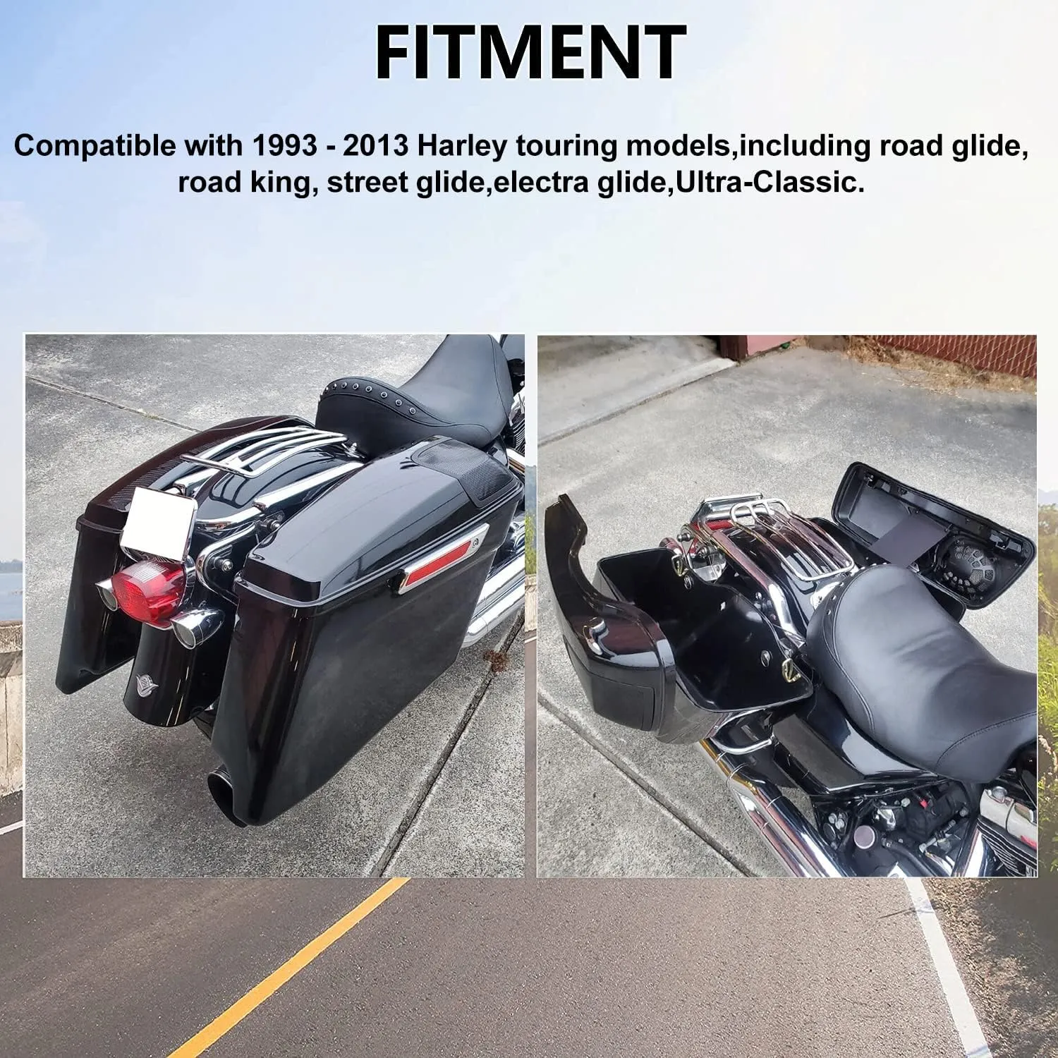 ECOTRIC 5'' Extended Saddlebags w/speaker lids Compatible with 1993-2013 Harley Davidson Road King Glide Electra Street Glide All Touring Models Stretched Hard Saddle Bags