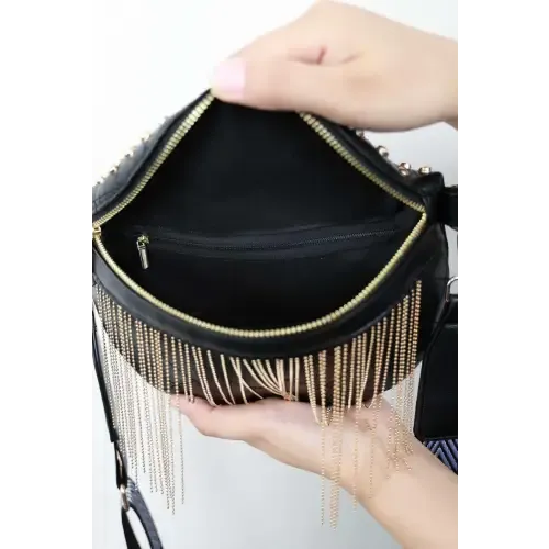 Edgy Leather Studded Sling Bag with Fringe Flair