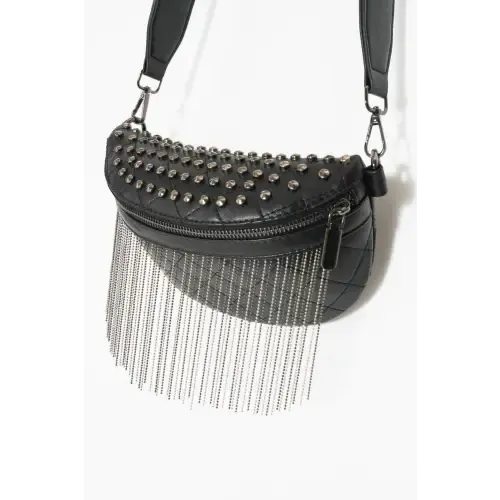 Edgy Leather Studded Sling Bag with Fringe Flair