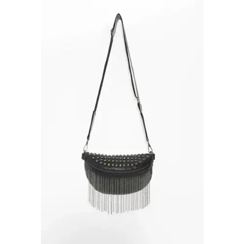 Edgy Leather Studded Sling Bag with Fringe Flair