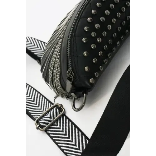 Edgy Leather Studded Sling Bag with Fringe Flair