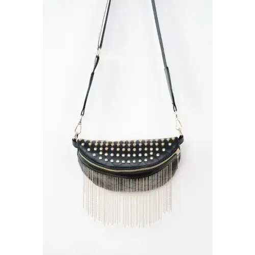 Edgy Leather Studded Sling Bag with Fringe Flair