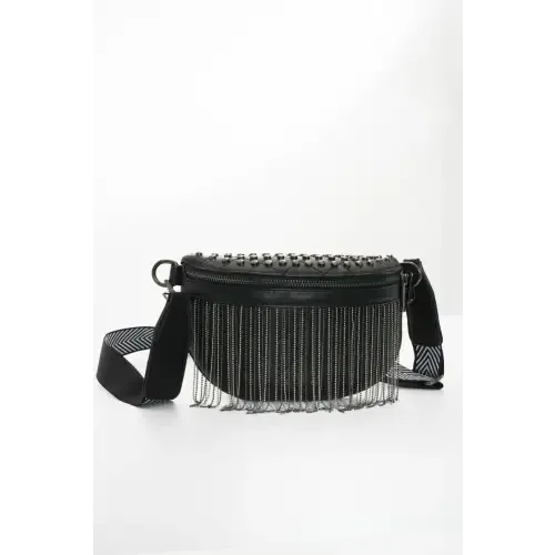 Edgy Leather Studded Sling Bag with Fringe Flair