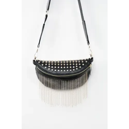 Edgy Leather Studded Sling Bag with Fringe Flair