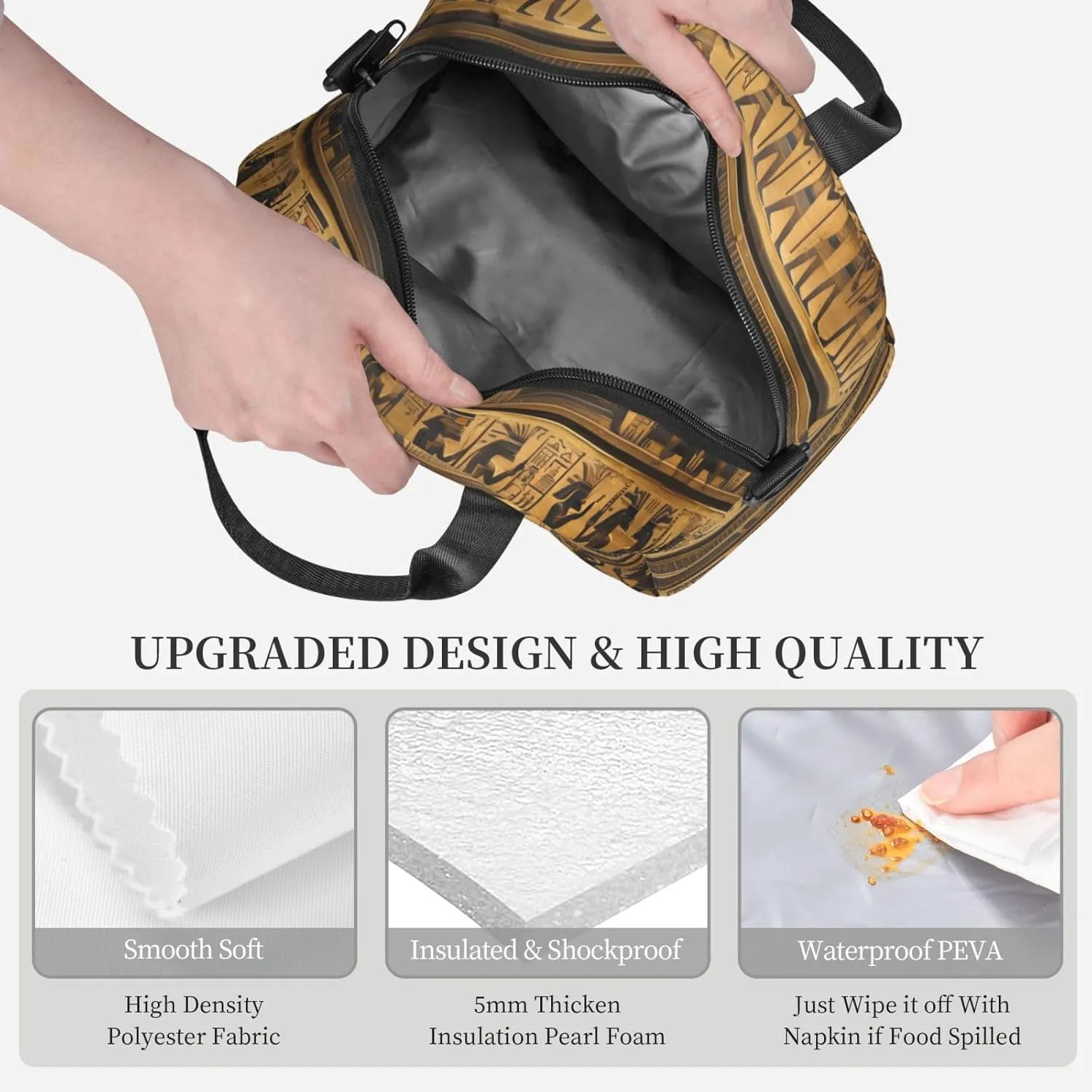 Egypt Hieroglyphics Insulated Lunch Bag Lunch Box For Women Men Reusable Tote For Office Gym Outings