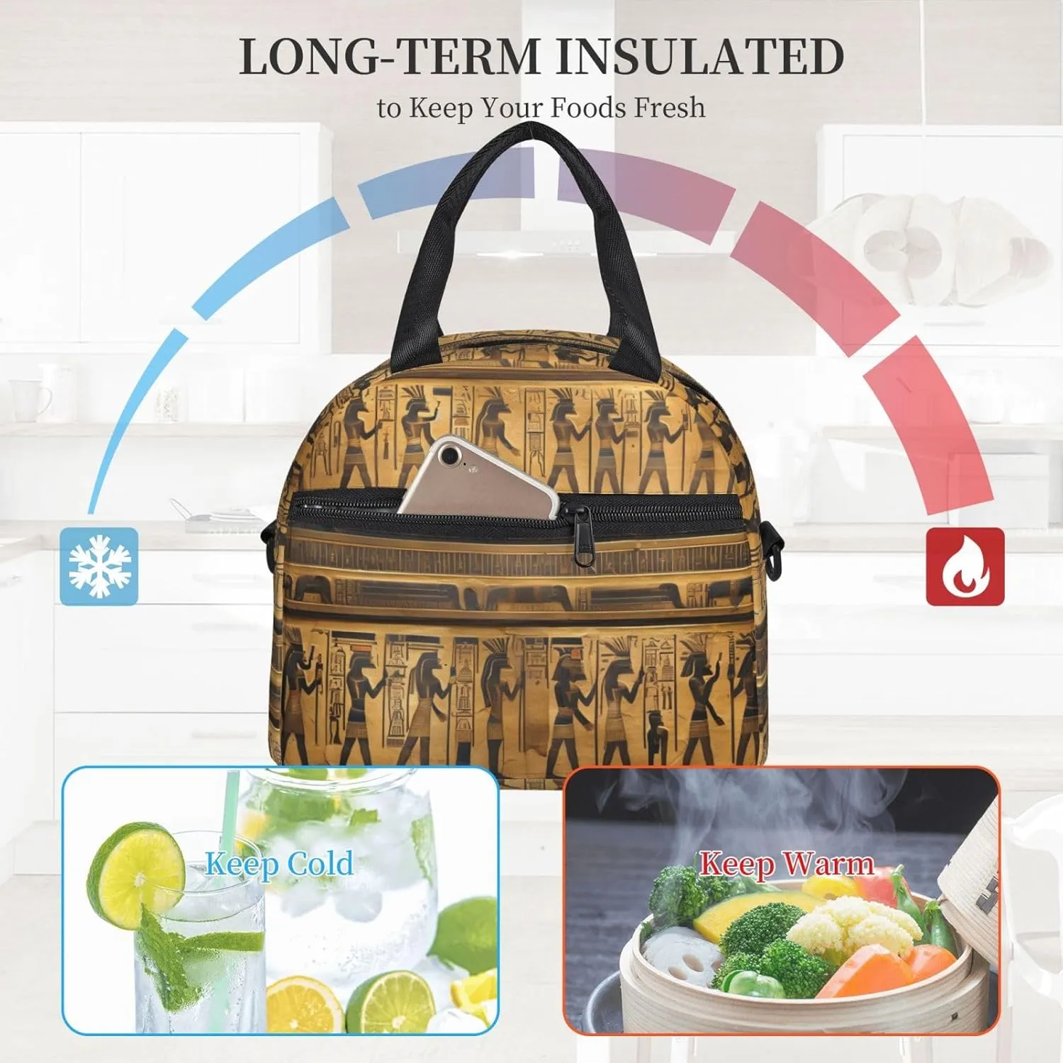 Egypt Hieroglyphics Insulated Lunch Bag Lunch Box For Women Men Reusable Tote For Office Gym Outings