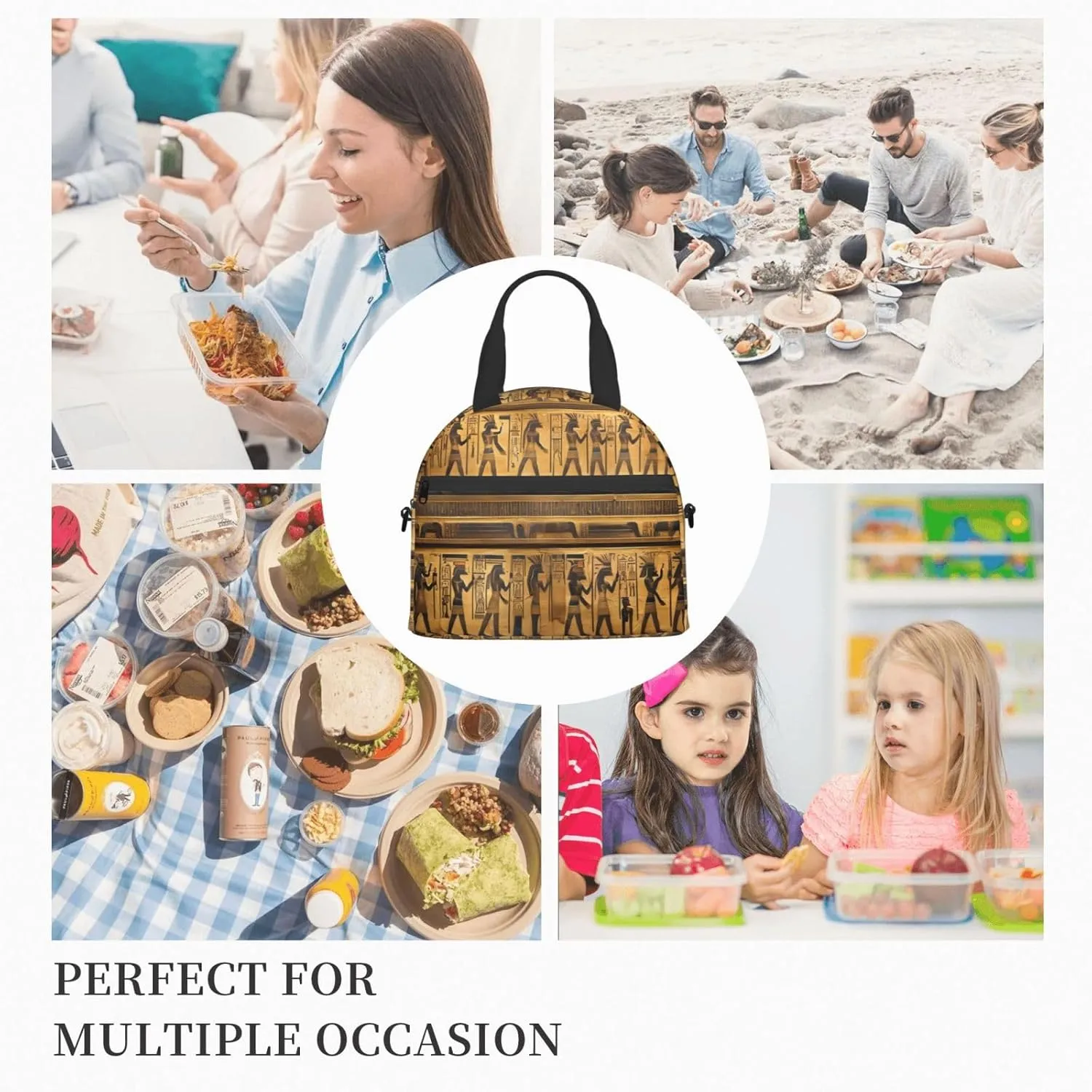 Egypt Hieroglyphics Insulated Lunch Bag Lunch Box For Women Men Reusable Tote For Office Gym Outings