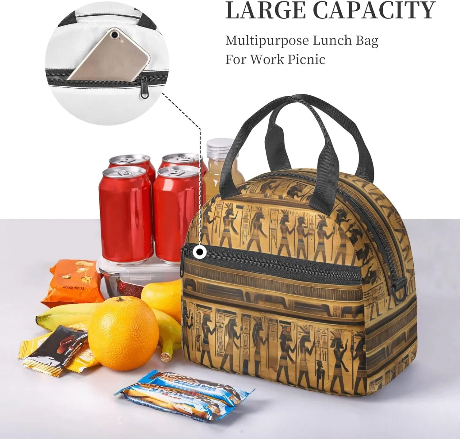 Egypt Hieroglyphics Insulated Lunch Bag Lunch Box For Women Men Reusable Tote For Office Gym Outings