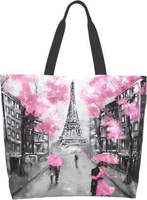 Eiffel Tower Grocery Tote, French Street Gift Bag, Reusable Shoulder Handbag