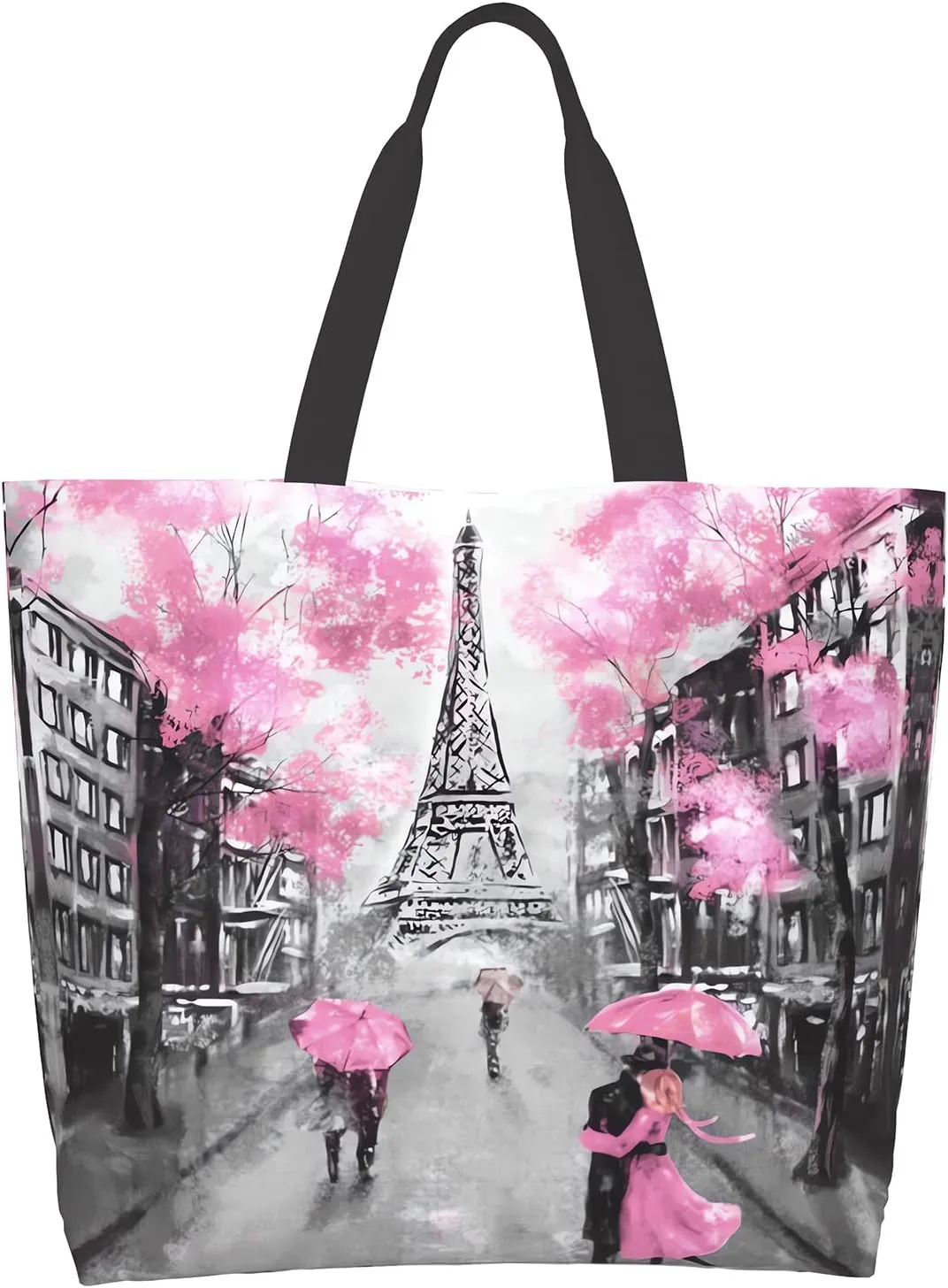 Eiffel Tower Grocery Tote, French Street Gift Bag, Reusable Shoulder Handbag