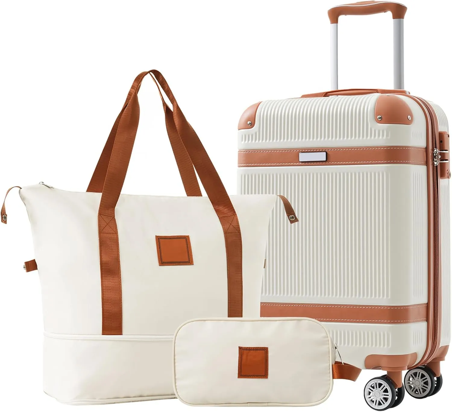 Elegant 3-Piece Hardshell Luggage Set for Seamless Travel, Lightweight and Durable with Double Spinner Wheels, White