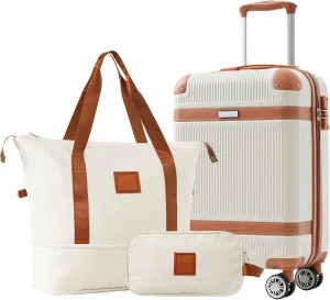 Elegant 3-Piece Hardshell Luggage Set for Seamless Travel, Lightweight and Durable with Double Spinner Wheels, White