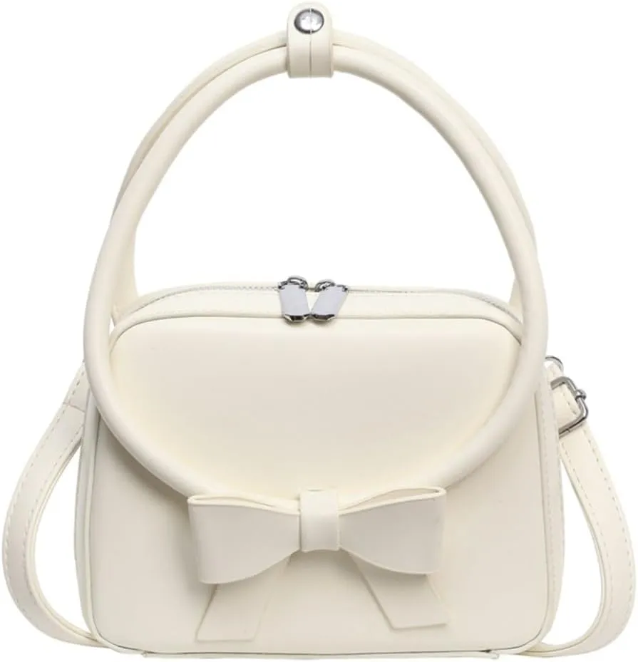 Elegant Crossbody Bag for Women Fashionable PU Leather Bowknot Shoulder Purse Top Handle Handbag with Adjustable Strap