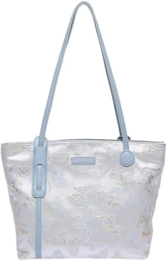 Elegant Embroidery Butterfly Handbag Large Capacity Canvas Top Handle Bags for Women Casual Shoulder Bags Satchel