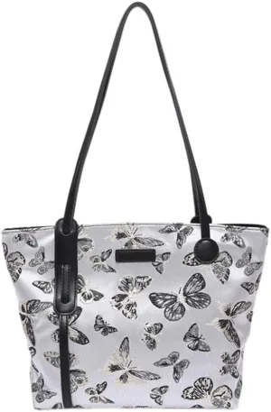 Elegant Embroidery Butterfly Handbag Large Capacity Canvas Top Handle Bags for Women Casual Shoulder Bags Satchel