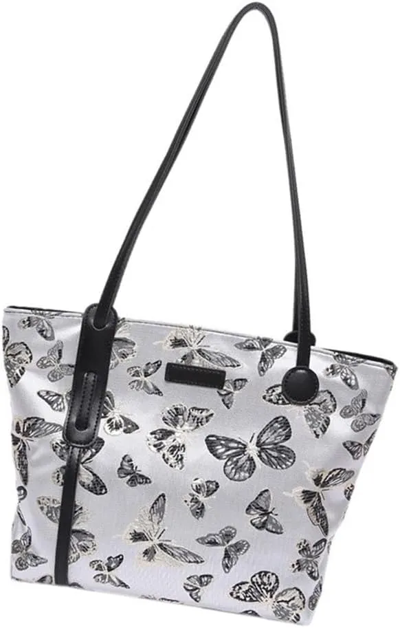 Elegant Embroidery Butterfly Handbag Large Capacity Canvas Top Handle Bags for Women Casual Shoulder Bags Satchel