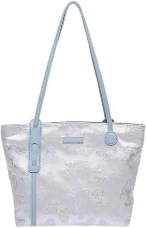 Elegant Embroidery Butterfly Handbag Large Capacity Canvas Top Handle Bags for Women Casual Shoulder Bags Satchel