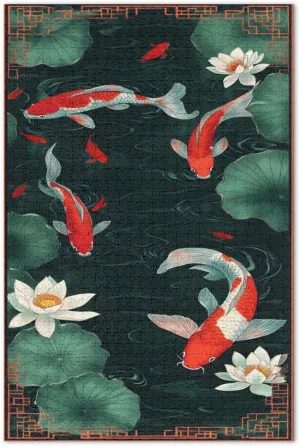 Elegant Koi Fish Green Puzzle 1000 Pieces, Fantasy Puzzles for Adults, Adult Games