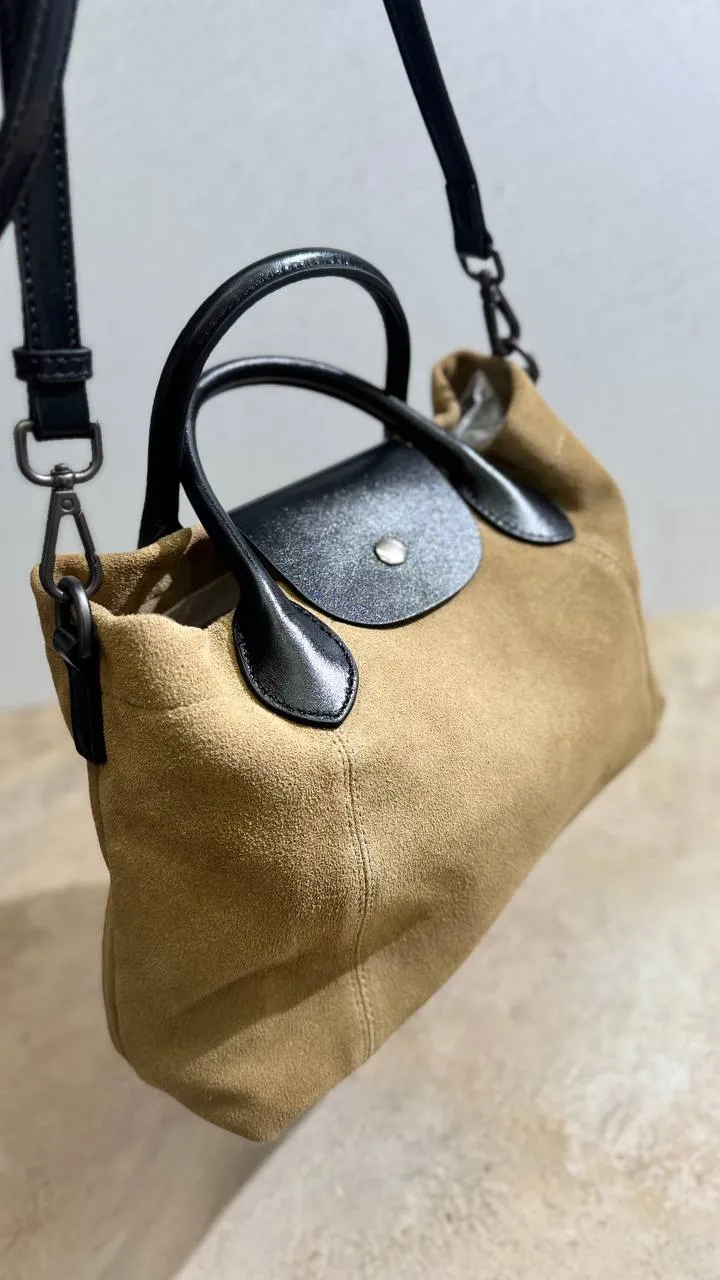 Elegant Nubuck and Genuine Leather Handbag
