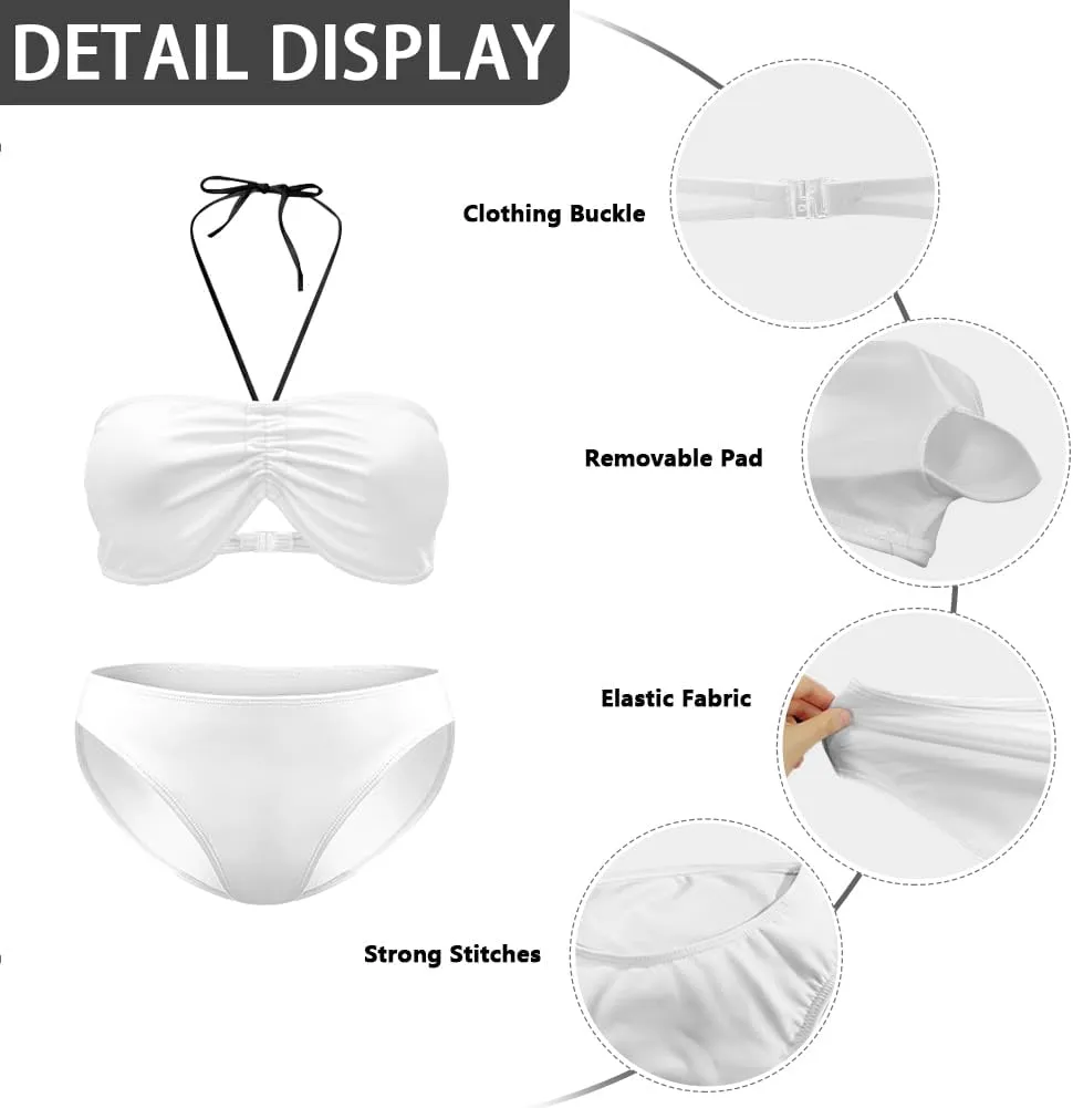 Elegant Pink Poodle Women's Halter Bandeau Bikini Set - Twist Front Two Piece Swimsuit Top with Bathing Suit Bottom