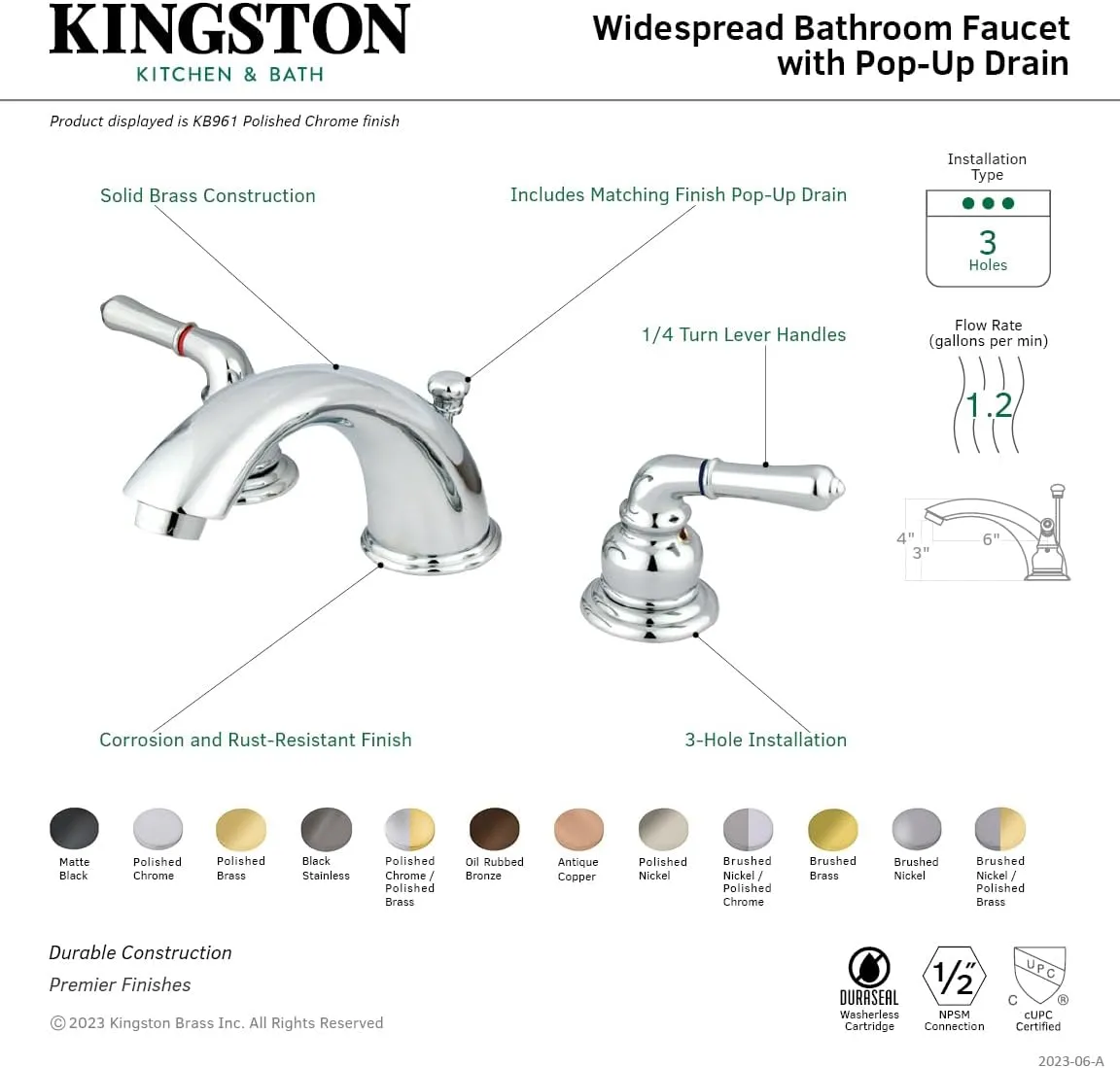 Elements of Design EB961 Widespread Lavatory Faucet, 4-Inch to 8-Inch, Polished Chrome