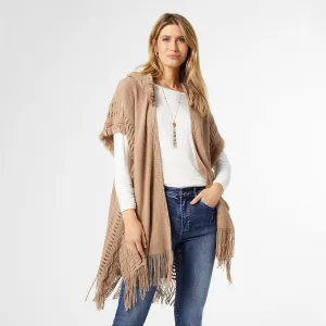 Eloise Hooded Ruana with Frayed Fringe - Final Sale