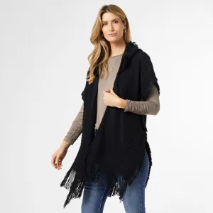 Eloise Hooded Ruana with Frayed Fringe - Final Sale