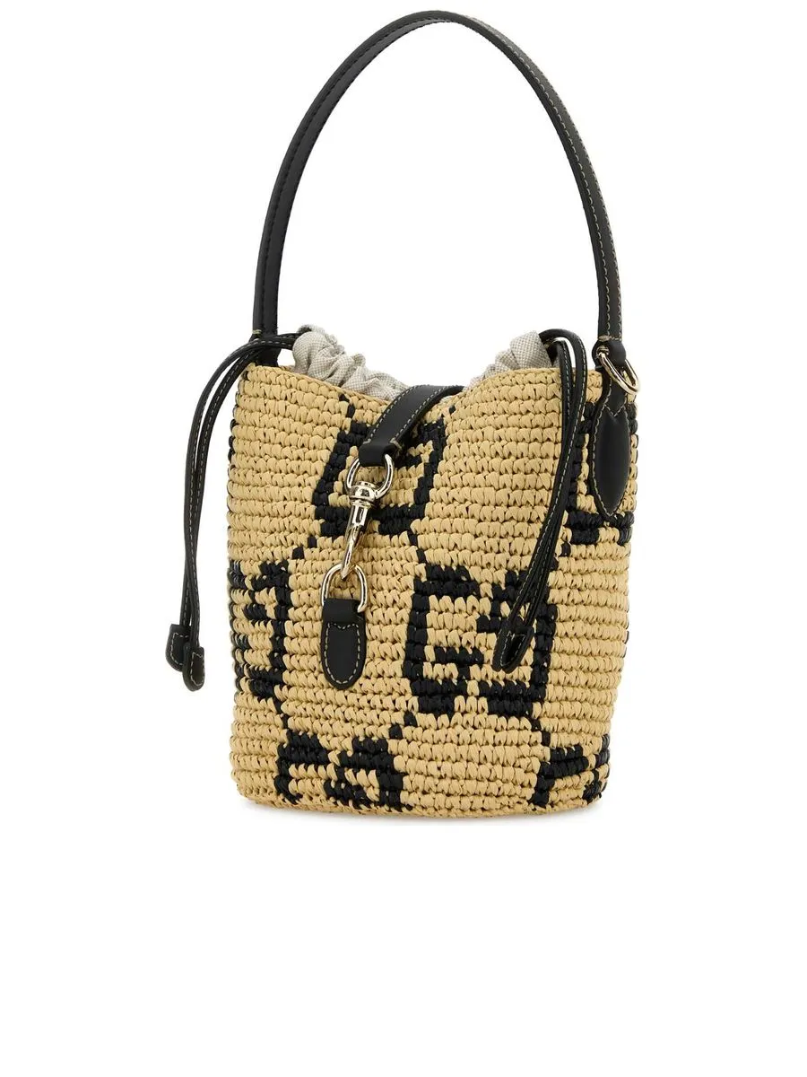 Embroidered Raffia Mini GG Bucket Bag
